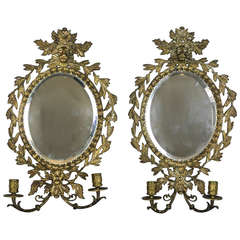 Pair of Brass Lion Sconces with Mirror