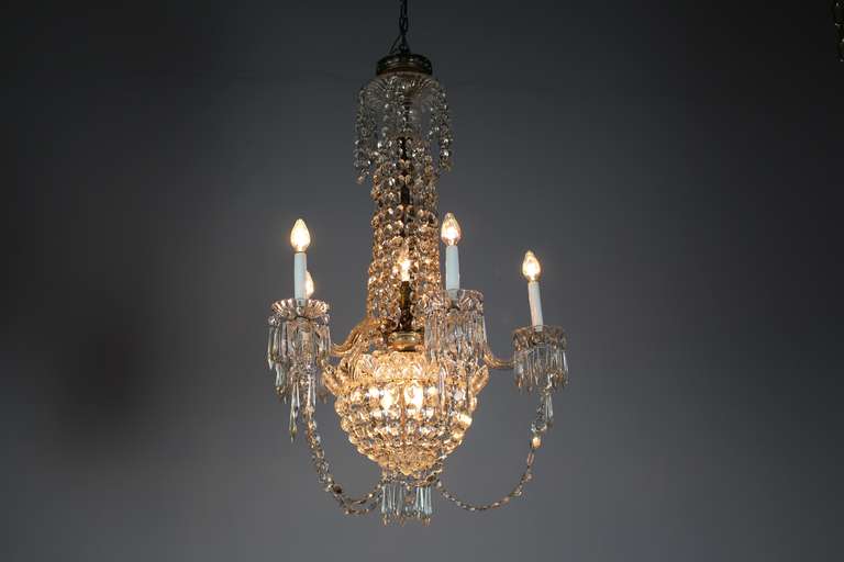 French Baccarat 6 Arm White Crystal Chandelier