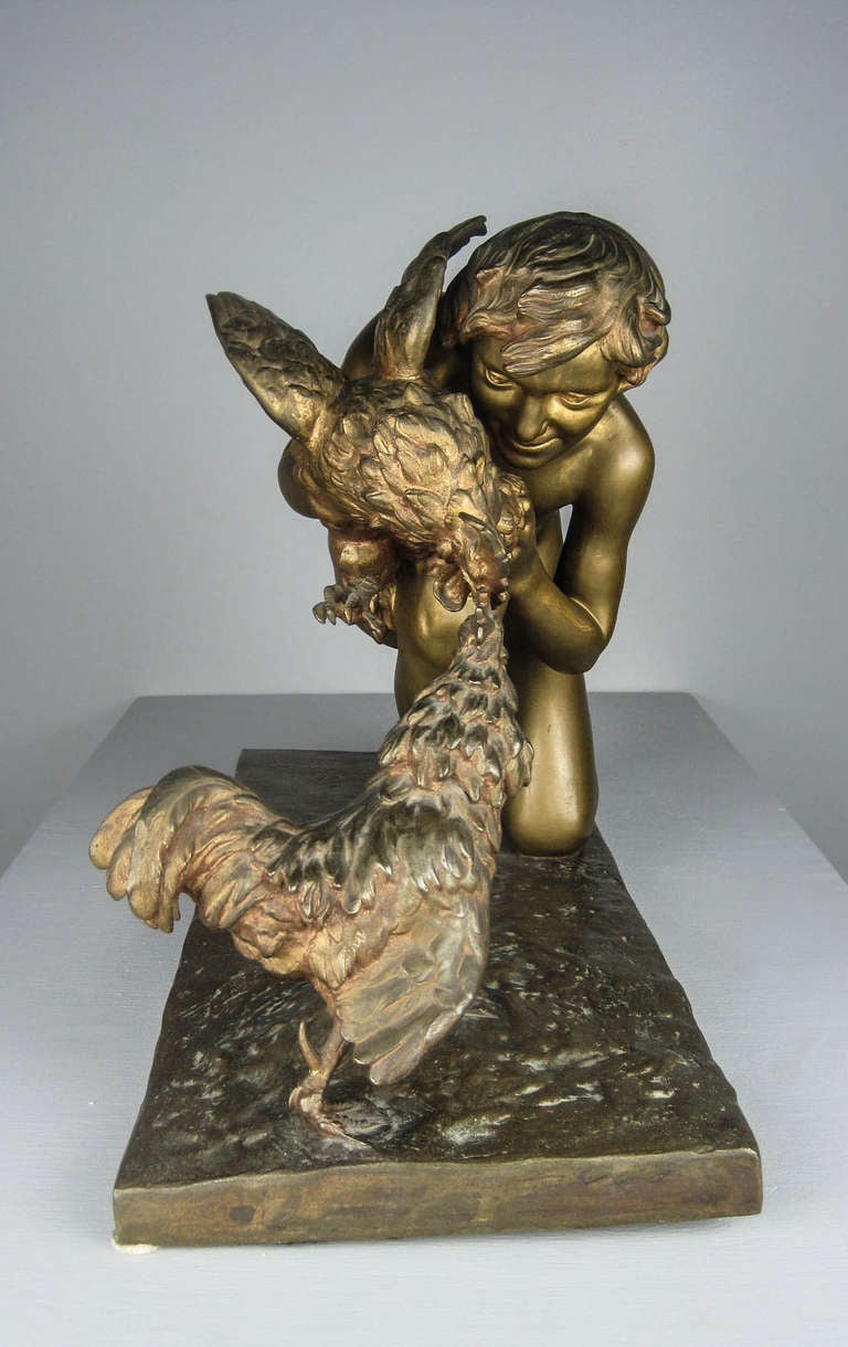 Sophie Debry 'the Cockfight' Bronze Sculpture For Sale 3