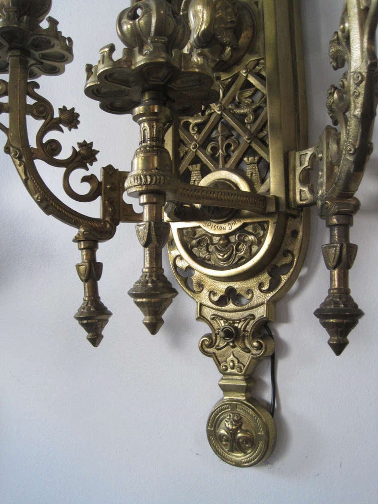 Literary Figural Cast Brass Sconces (Pair) In Excellent Condition In Vancouver, BC