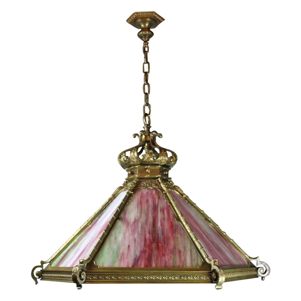 Italian Renaissance Revival Tiffany Style Fixture Pendant, circa 1910 For Sale