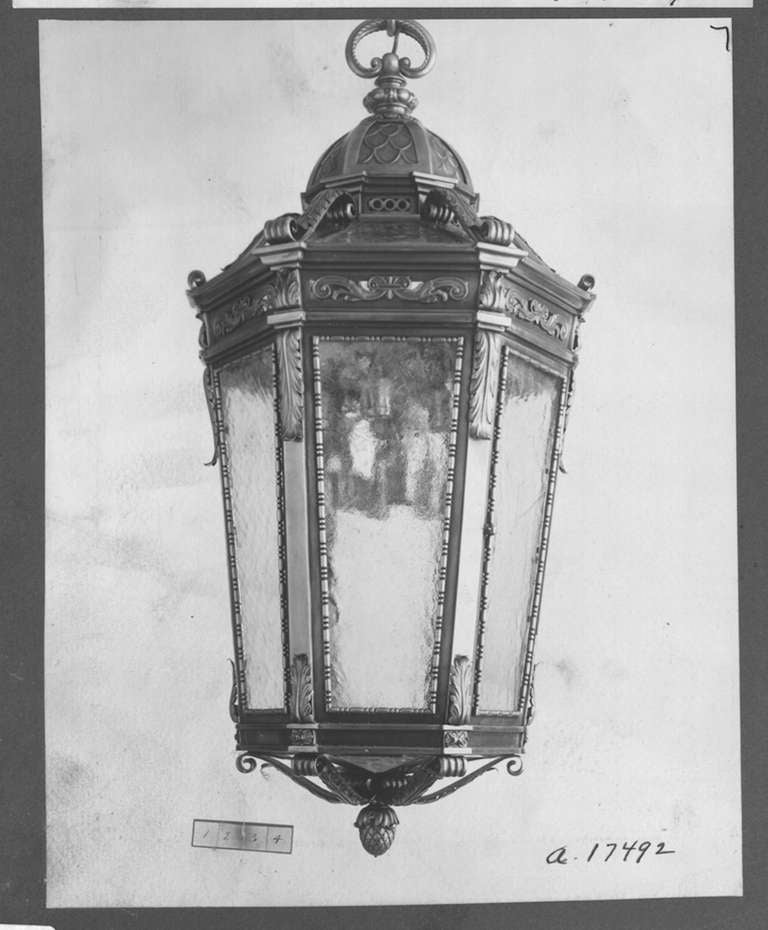 Circa. 1905 An elegant yet monumental oversize domed lantern, by E.F. Caldwell one of the premier designers and manufacturers of electric light fixtures and decorative metalwork from the late 19th to the mid-20th centuries.  This light comes with