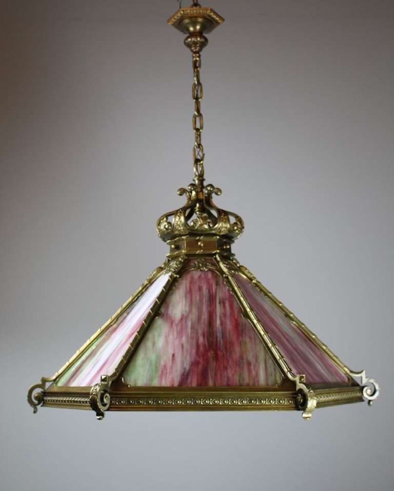 Neoclassical Revival Italian Renaissance Revival Tiffany Style Fixture Pendant, circa 1910 For Sale