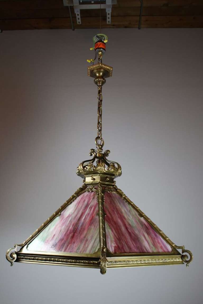 American Italian Renaissance Revival Tiffany Style Fixture Pendant, circa 1910 For Sale