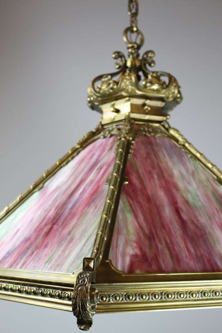 Italian Renaissance Revival Tiffany Style Fixture Pendant, circa 1910 In Excellent Condition For Sale In Vancouver, BC