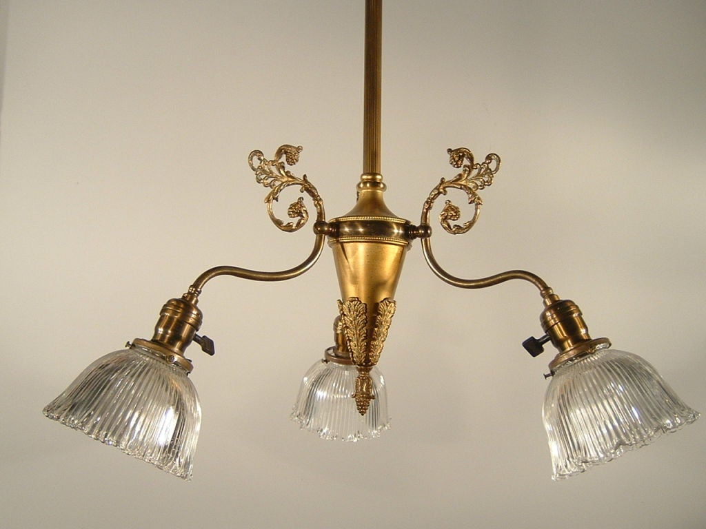 American Victorian Brass Light Fixture 'Three-Light' For Sale