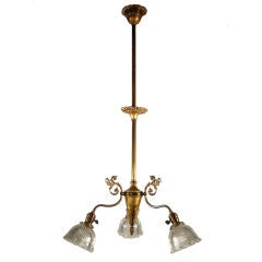 Antique Victorian Brass Light Fixture 'Three-Light'