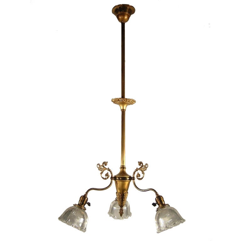 Victorian Brass Light Fixture 'Three-Light' For Sale