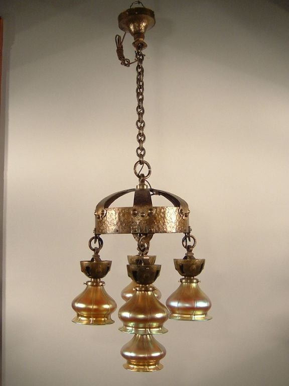 Arts & Crafts Hammered Iron Ring Light Fixture