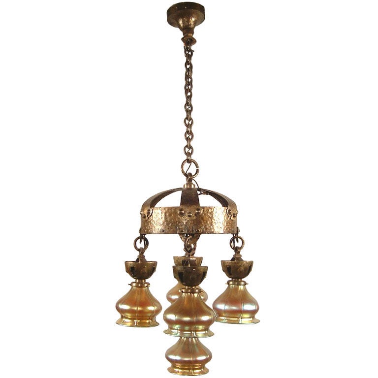 Arts 
Crafts Hammered Iron Ring Light Fixture For Sale