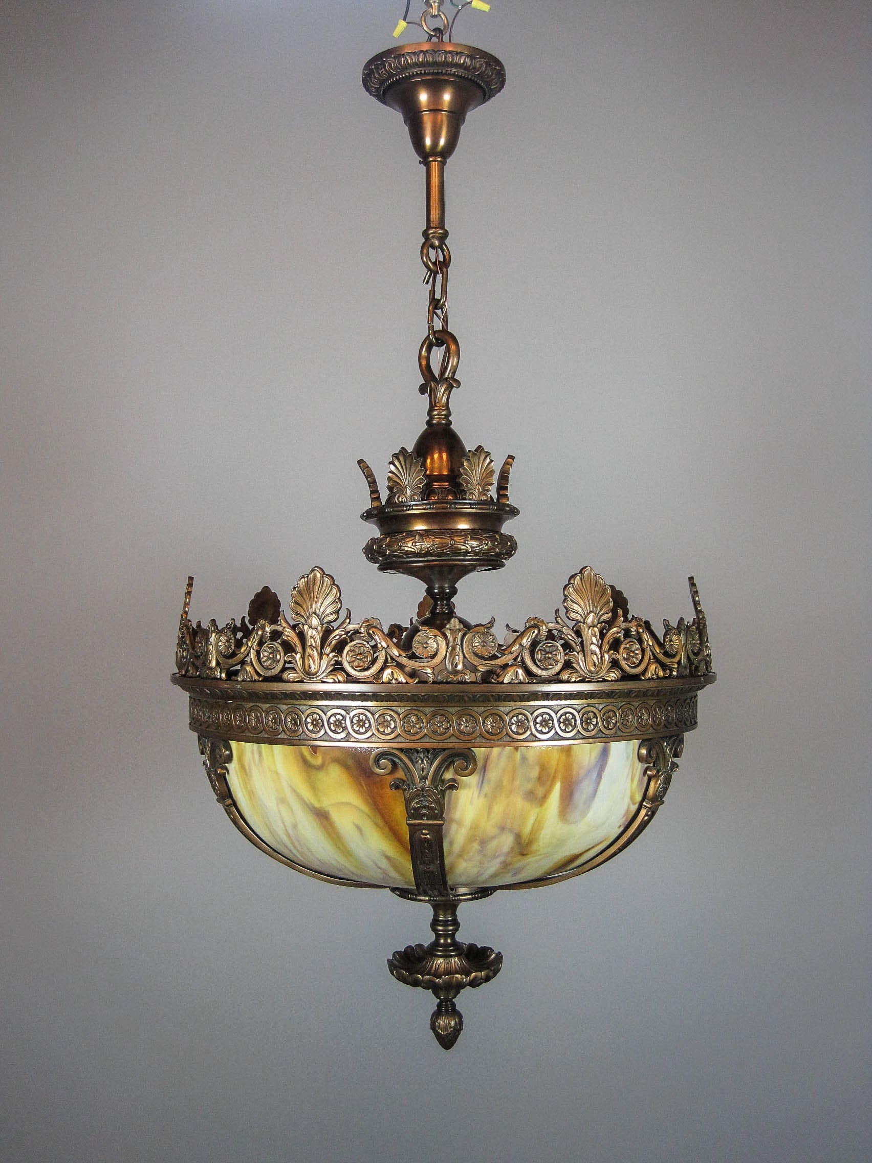 Commercial Bowl Fixture with Slag Glass by Beardslee of Chicago For Sale