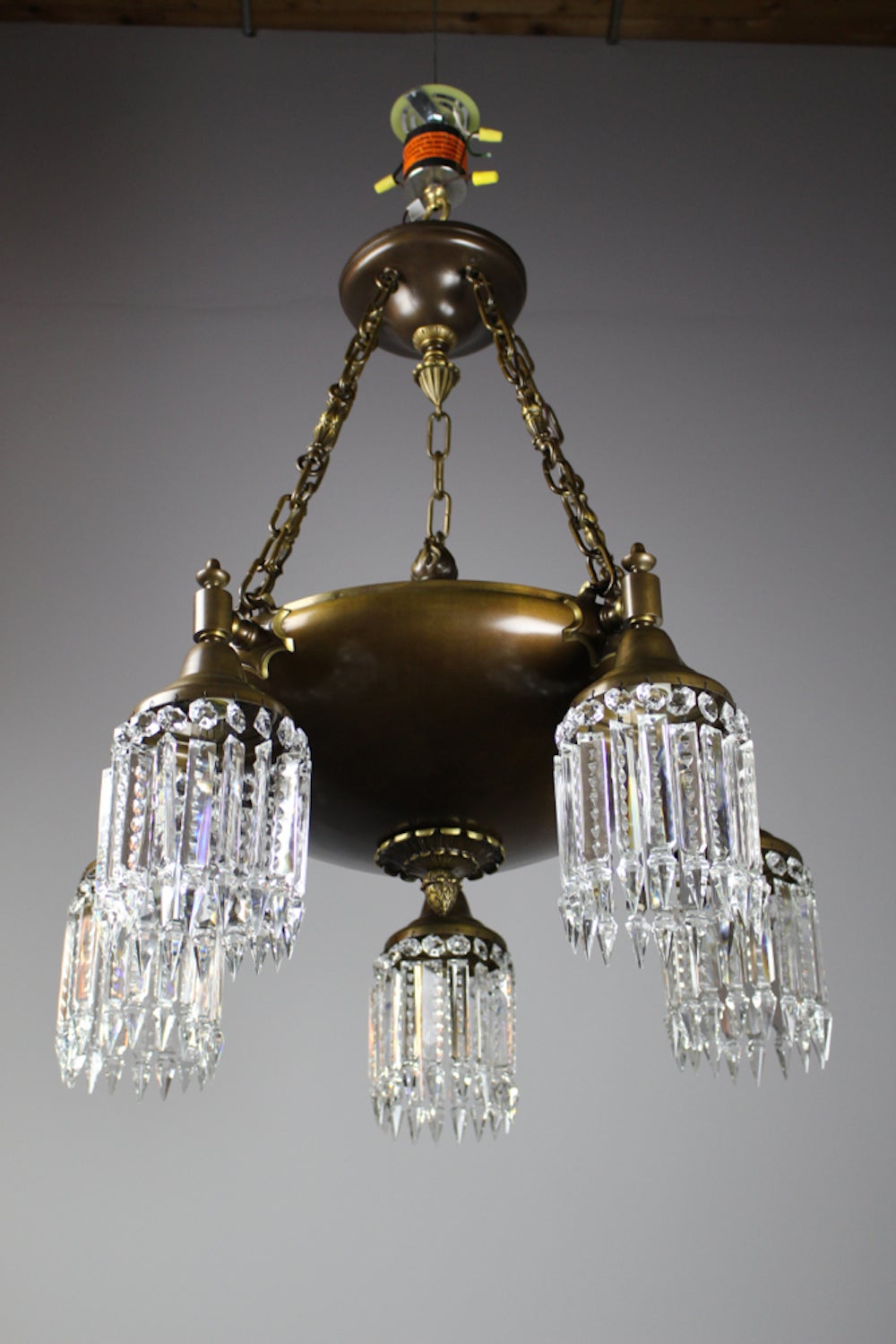 Colonial Revival, Five-Light Crystal Chandelier For Sale
