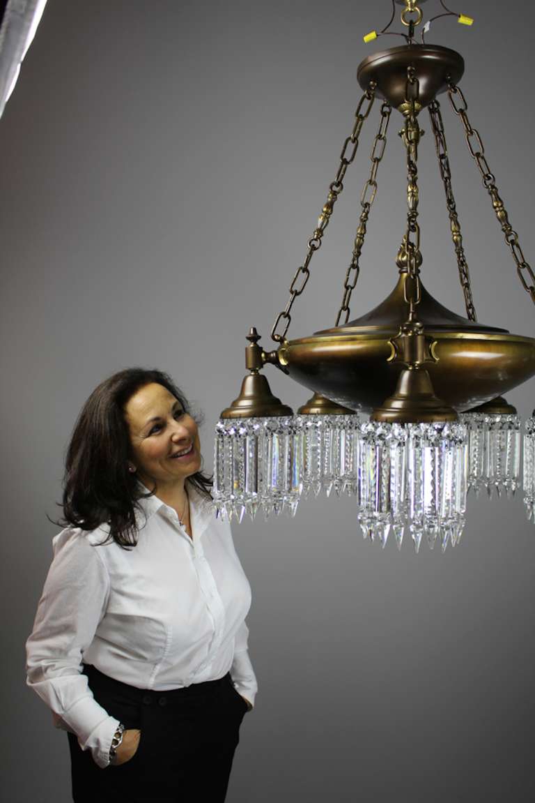 20th Century Colonial Revival, Five-Light Crystal Chandelier For Sale