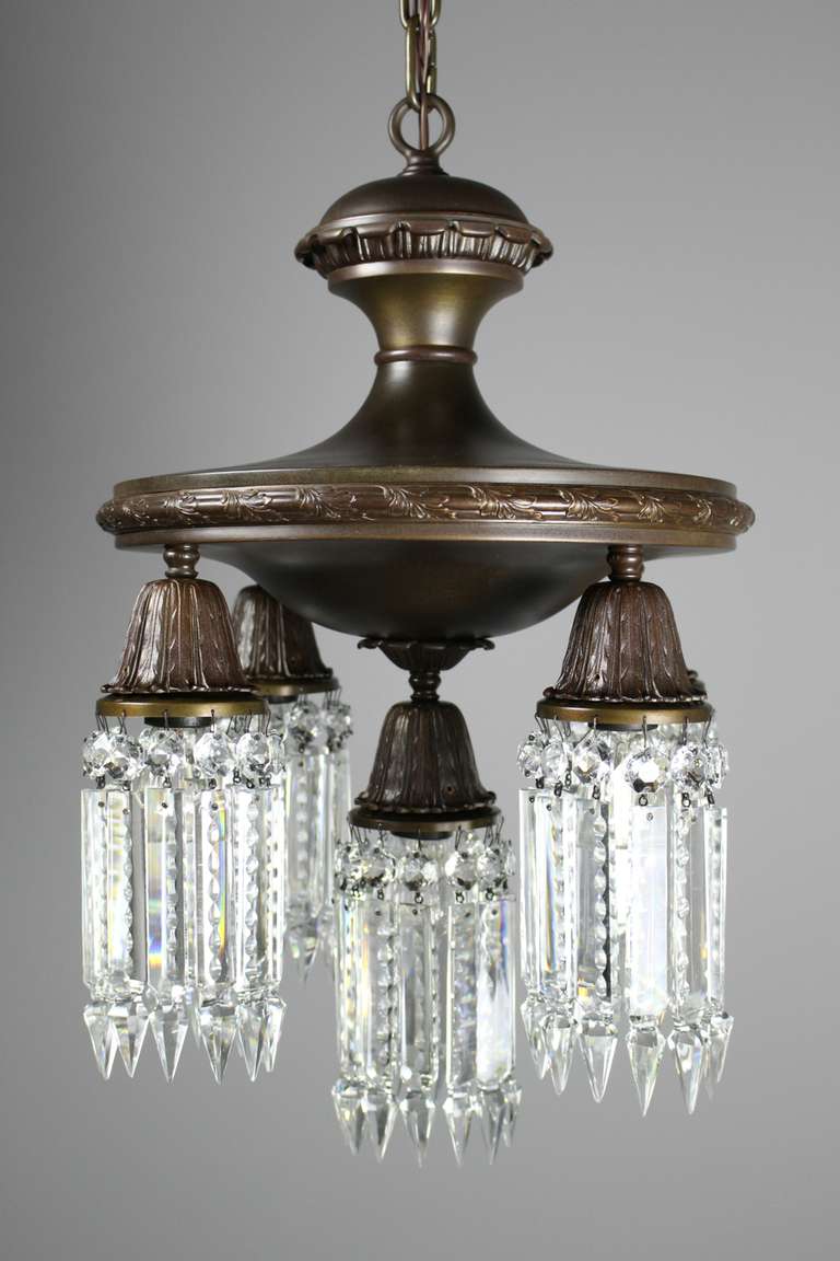 20th Century Crystal Chandelier Five-Light For Sale