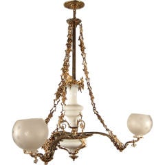 Used Circa 1850 "Rose" Rococo Revival Ormolu Fixture with Hand-cut Glass ball Shades