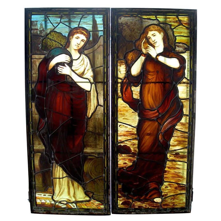 Pair of 19th Century Stained Glass Windows Attributed to Daniel Cottier For Sale