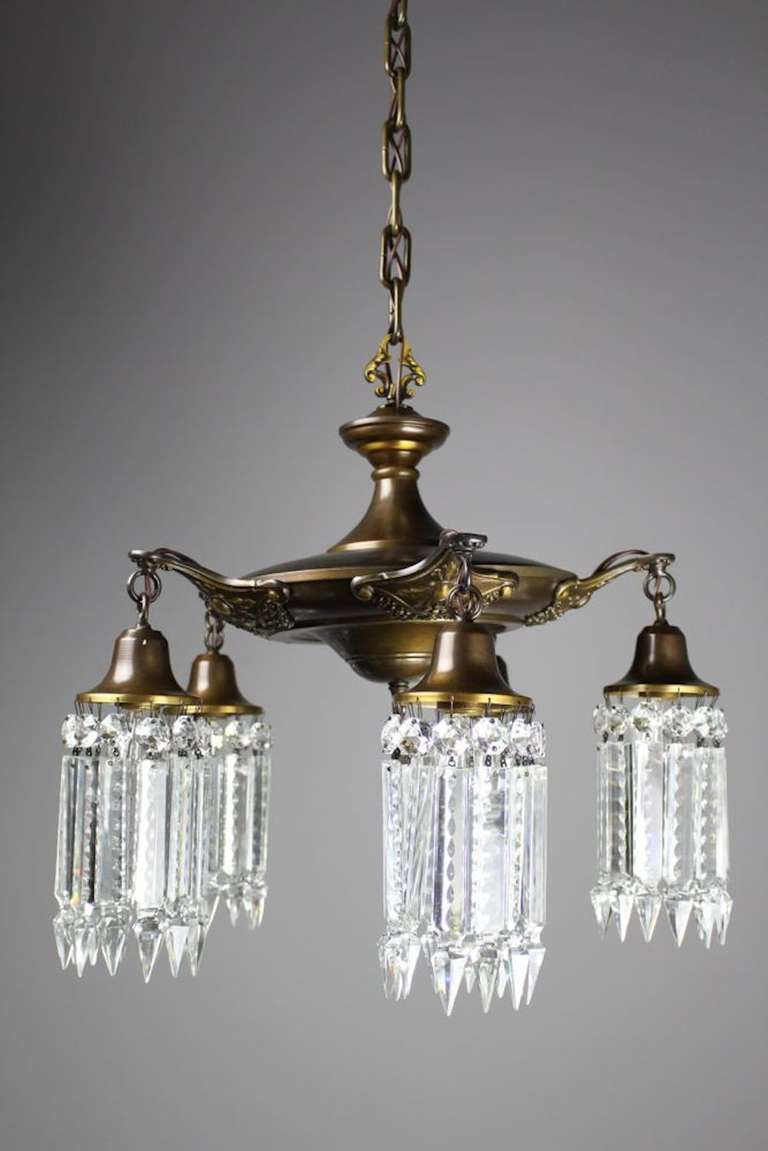 American Art Nouveau Notched Crystal Chandelier For Sale