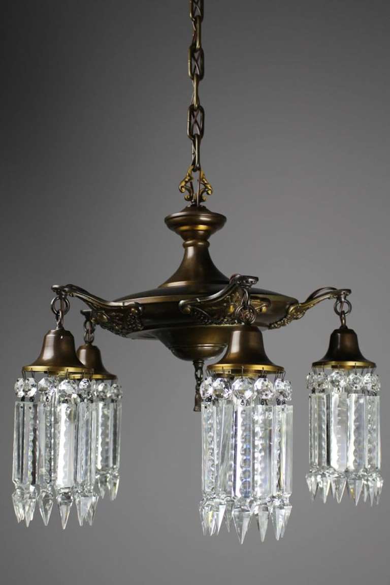 20th Century Art Nouveau Notched Crystal Chandelier For Sale
