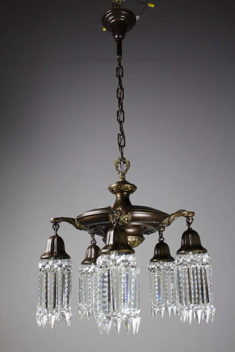 Elegant Crystal Pan Chandelier, Five-Light