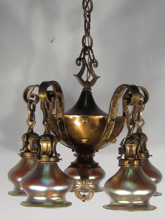 Five-Arm Arts & Crafts Ceiling Fixture by 'Miller'