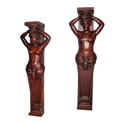Antique A Pair of Monumental Carved Figures