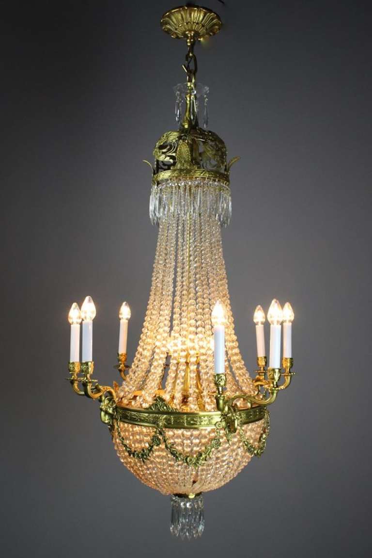 Edwardian White CutCrystal Basket Chandelier For Sale at 1stdibs