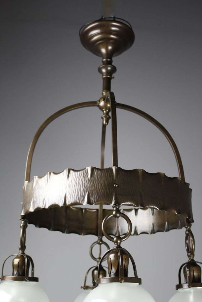 American Arts & Crafts Ringed Fixture with Globes