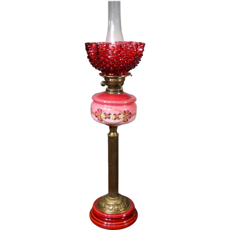 Cranberry Kerosene Table Lamp For Sale