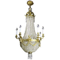 Edwardian White Cut-Crystal Basket Chandelier