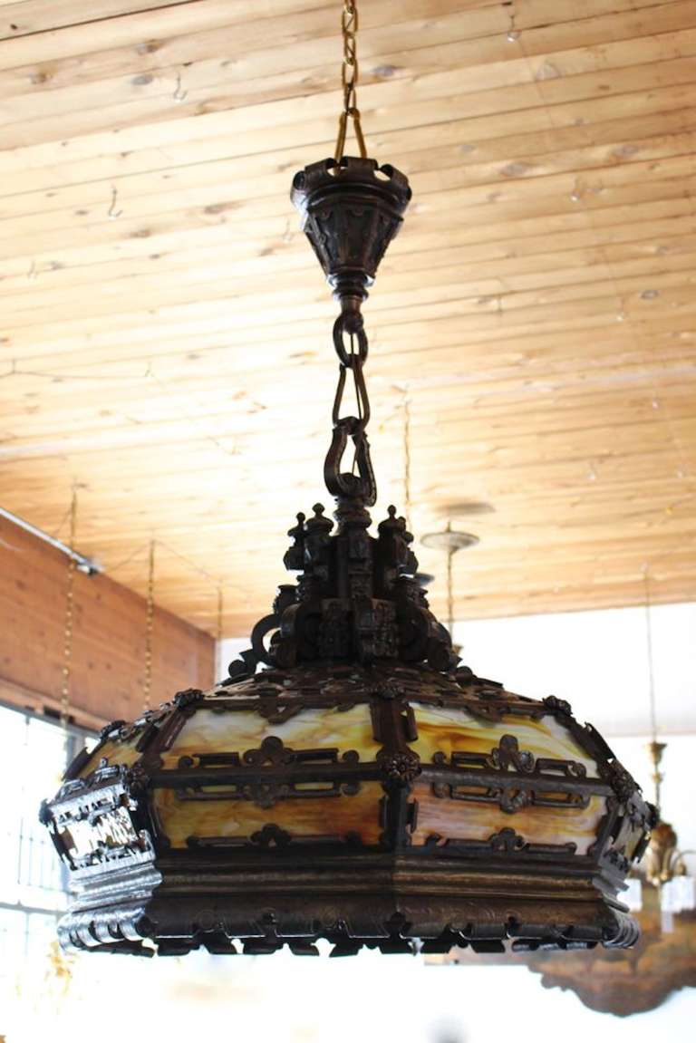 American E. F. Caldwell Tudor Revival Style Large Lantern For Sale
