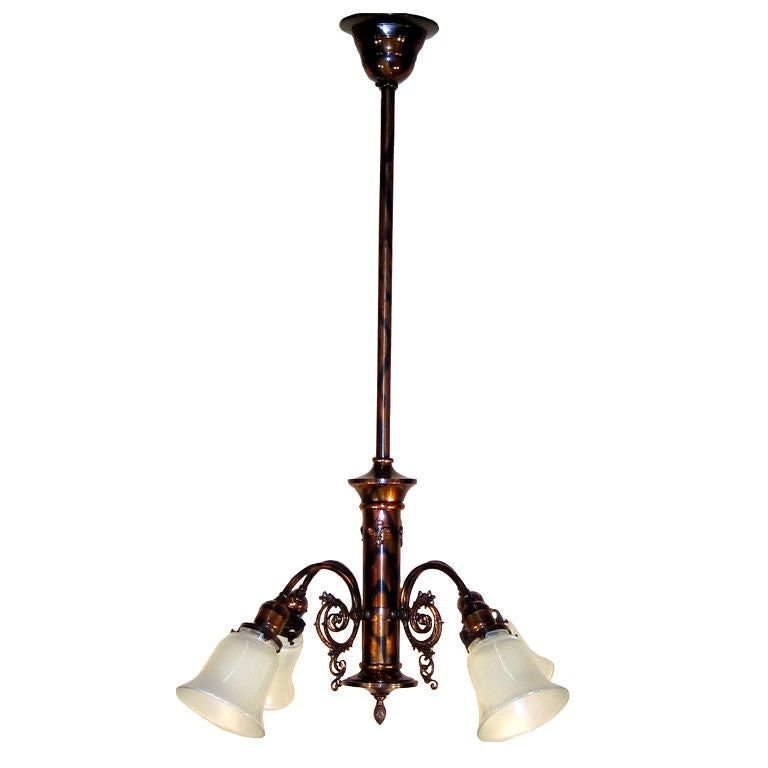 Antique 'Japanned' Finish Light Fixture 'Four-Light' For Sale