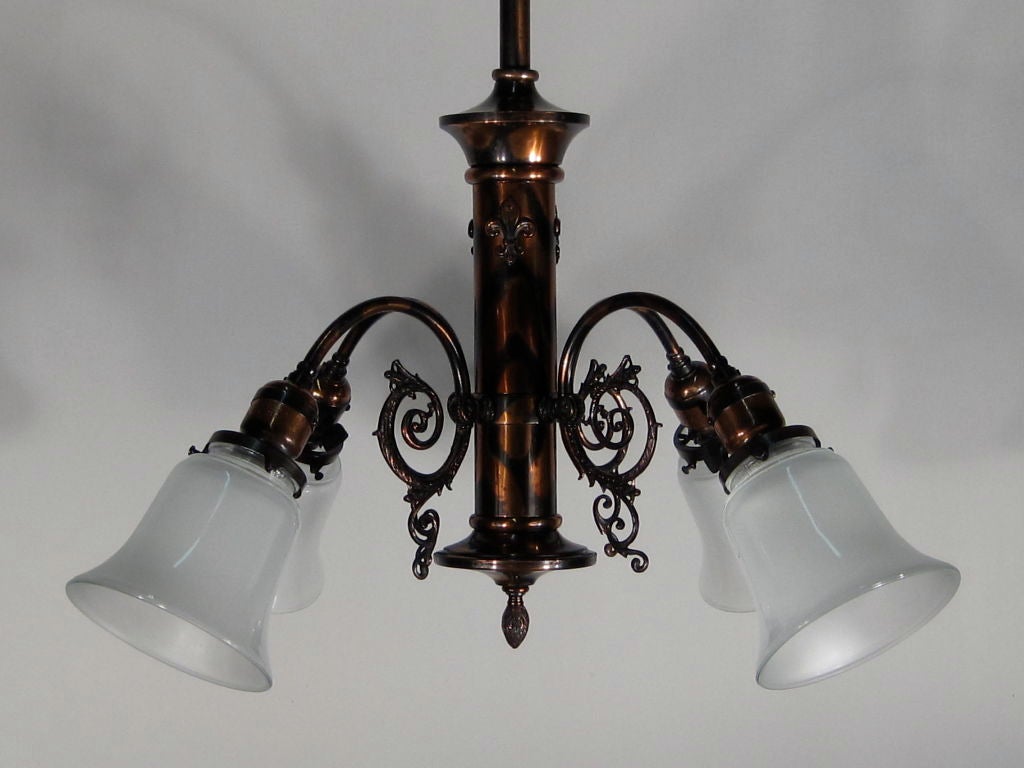 Canadian Antique 'Japanned' Finish Light Fixture 'Four-Light' For Sale