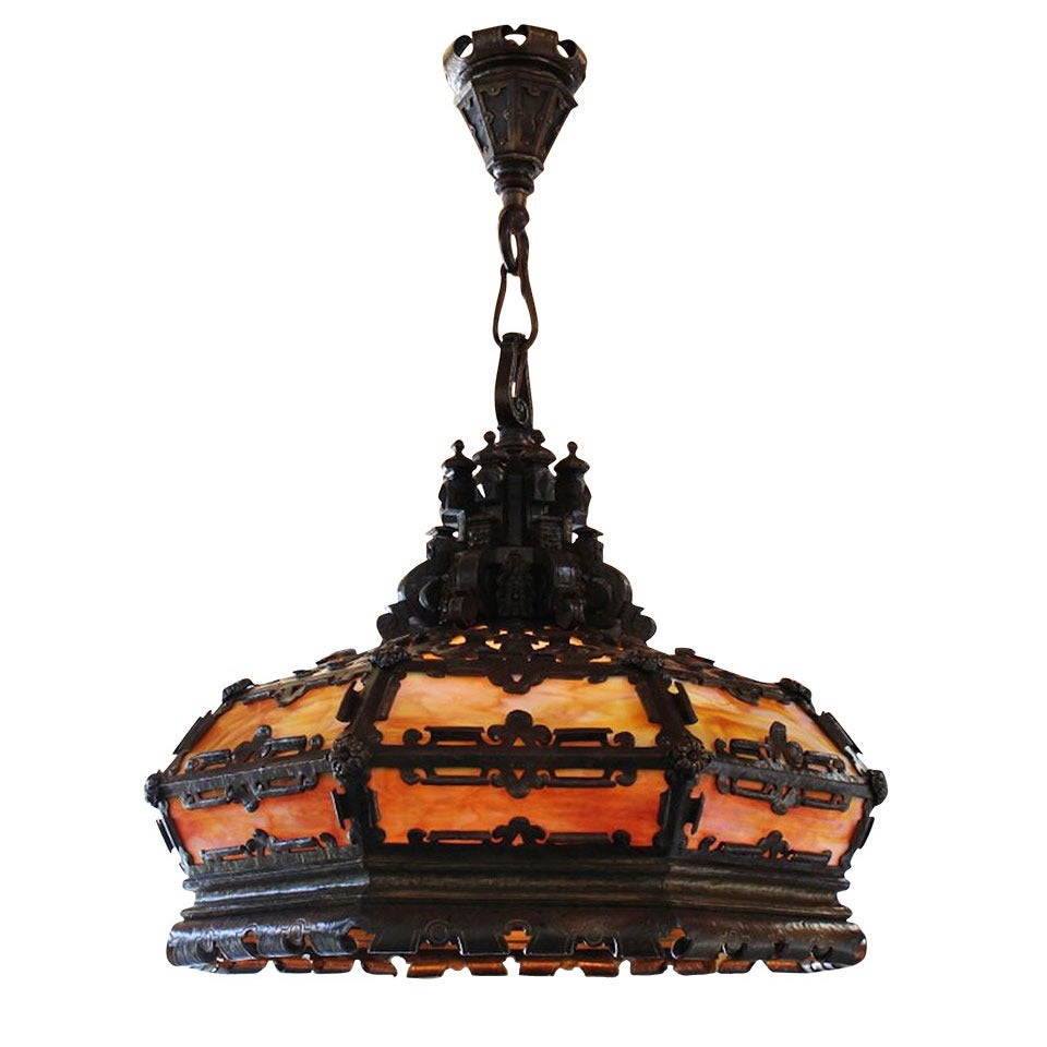 E. F. Caldwell Tudor Revival Style Large Lantern For Sale