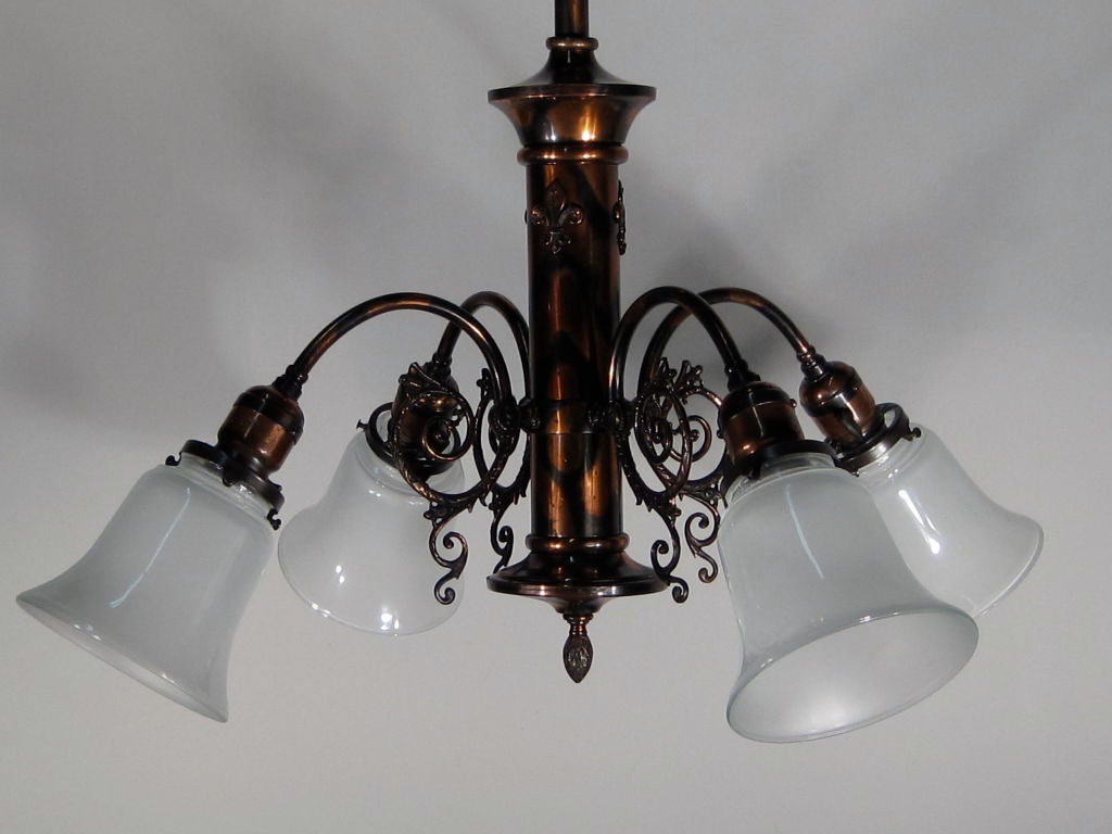 Antique 'Japanned' Finish Light Fixture 'Four-Light' For Sale 1