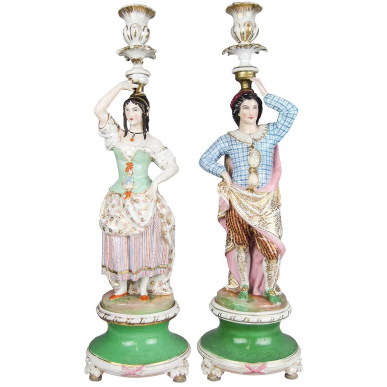 Pair of Porcelain Figural Candlesticks