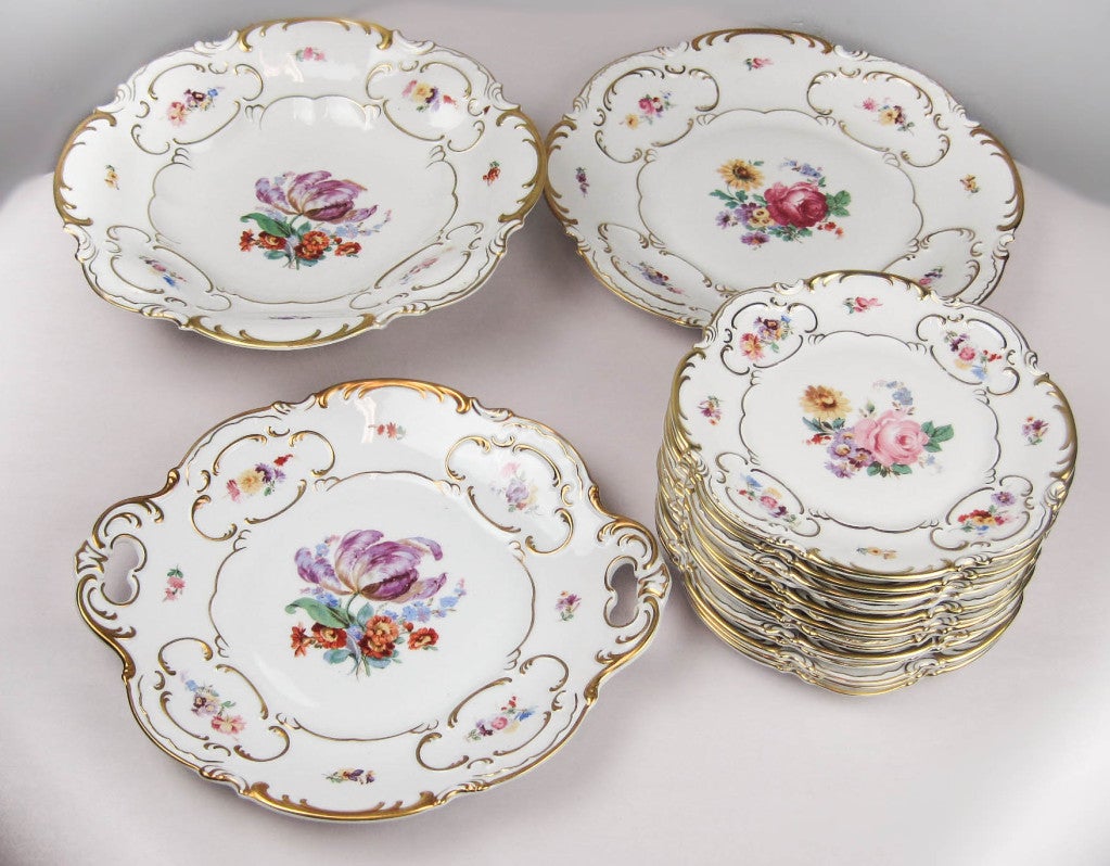 Porcelain china in the Dresden Style made by Hutschenreuther Selb (Signed) of Bavaria, Germany. The company was founded in 1857 and they expanded from 1902 to 1969 when they were renamed Porzellanfabriken Lorenz Hutschenreuther AG Selb (Lorenz