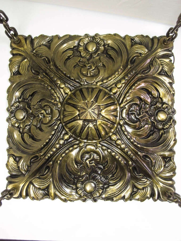 Arts and Crafts Embossed Square Flush Mount Light Fixture