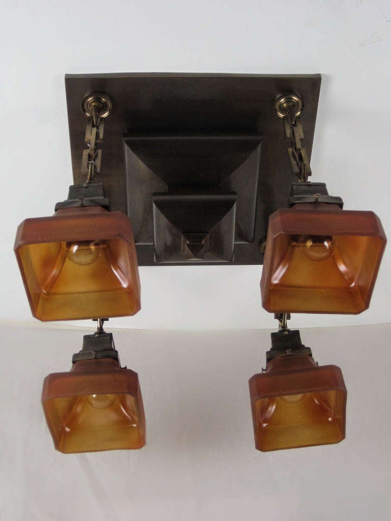 Arts & Crafts Mission Flush Mount Light Fixture In Excellent Condition In Vancouver, BC