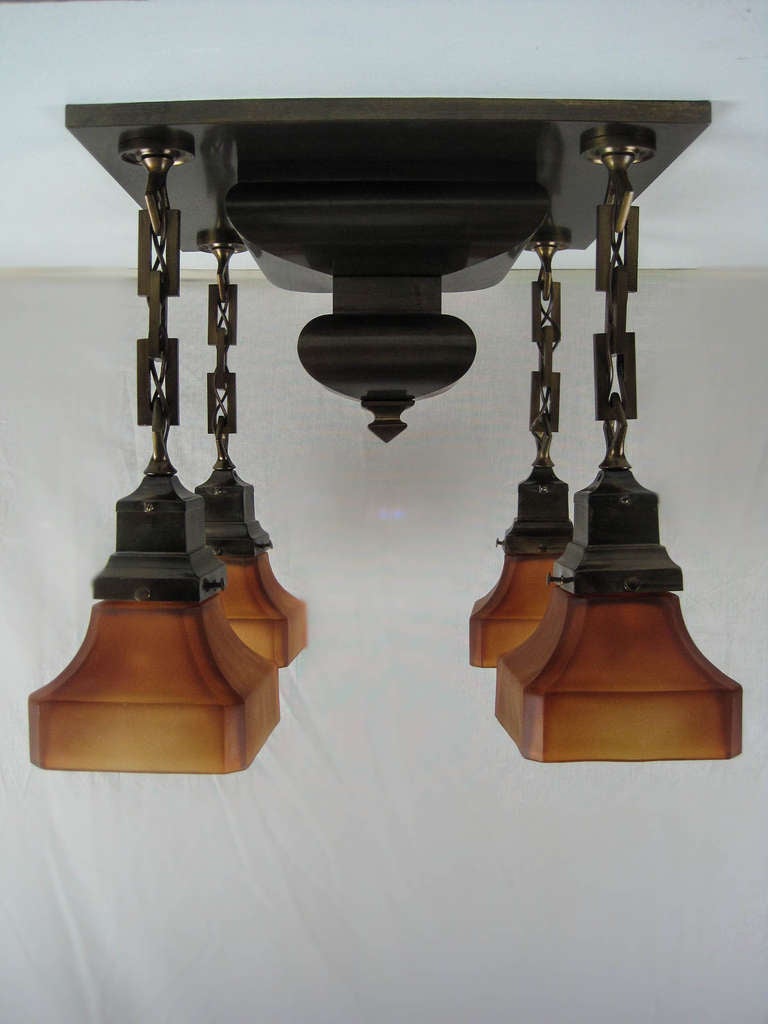 20th Century Arts & Crafts Mission Flush Mount Light Fixture