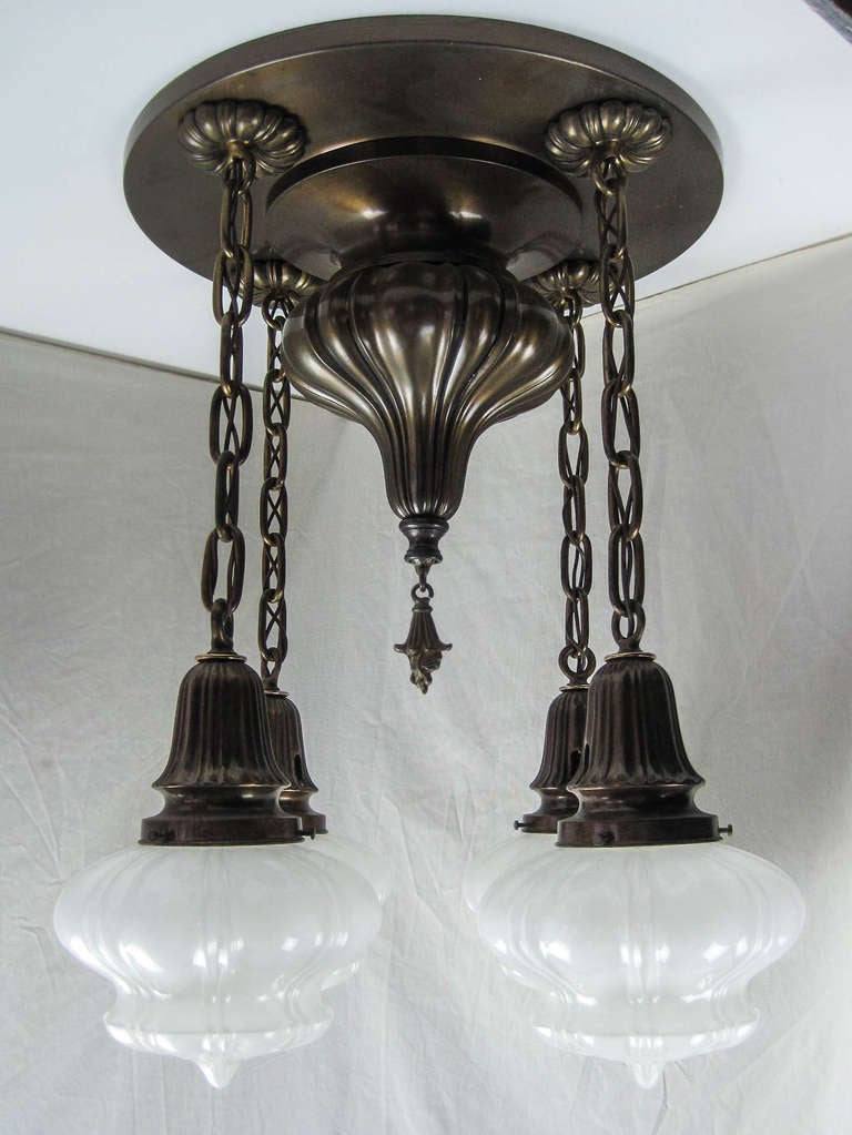 Ca. 1918 Truly unique flush mount fixture with the classic Sheffield impression and 