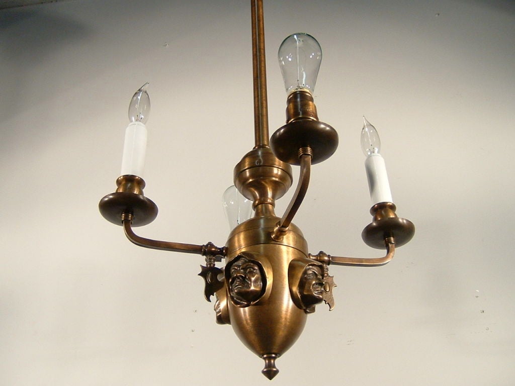 Brass Arts & Crafts 'Monk' Head Light Fixture For Sale