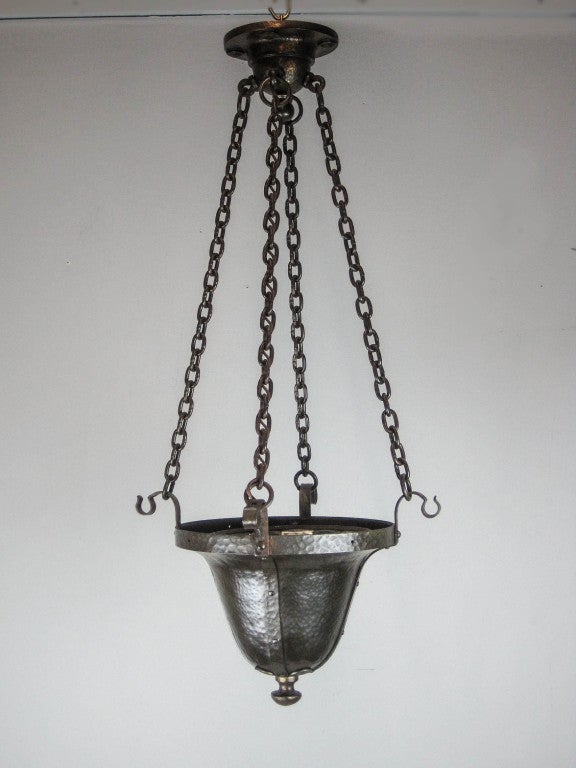 Highly Unusual Hammered Iron Bowl Fixture