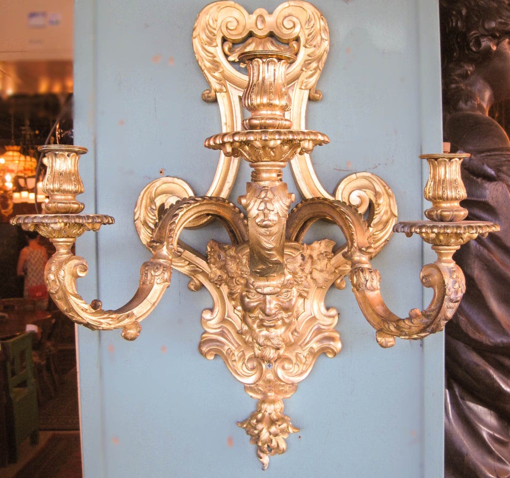 Figural 3-Arm Fire Gilt Sconce