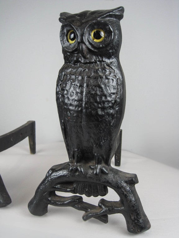 Pair of Victorian Owl Figure Andirons 1
