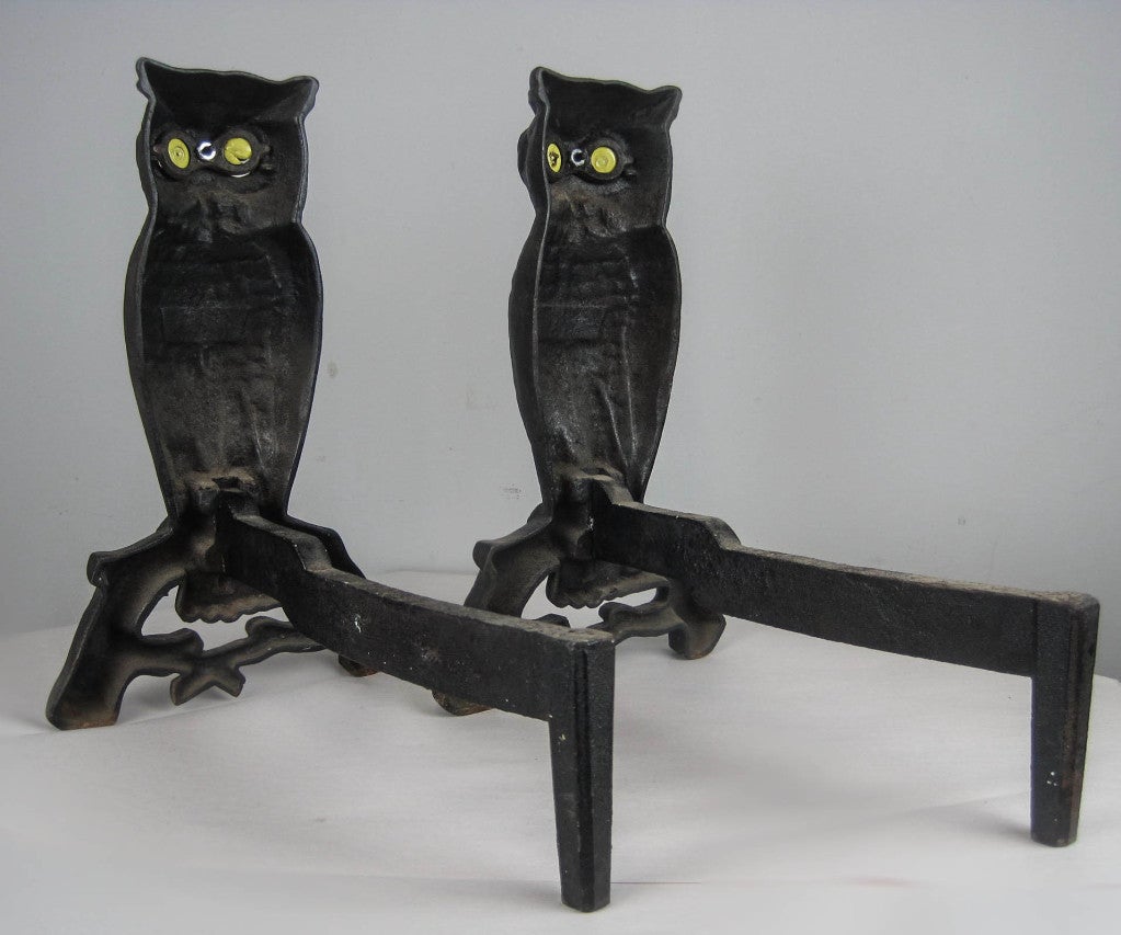 Pair of Victorian Owl Figure Andirons 2