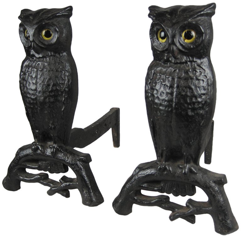 Pair of Victorian Owl Figure Andirons