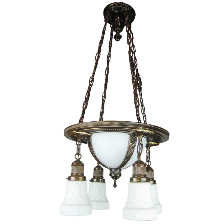 Colonial Revival Slump Glass Light Fixture For Sale