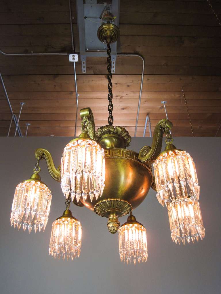 American Commercial Beaux-Arts Crystal Chandelier For Sale
