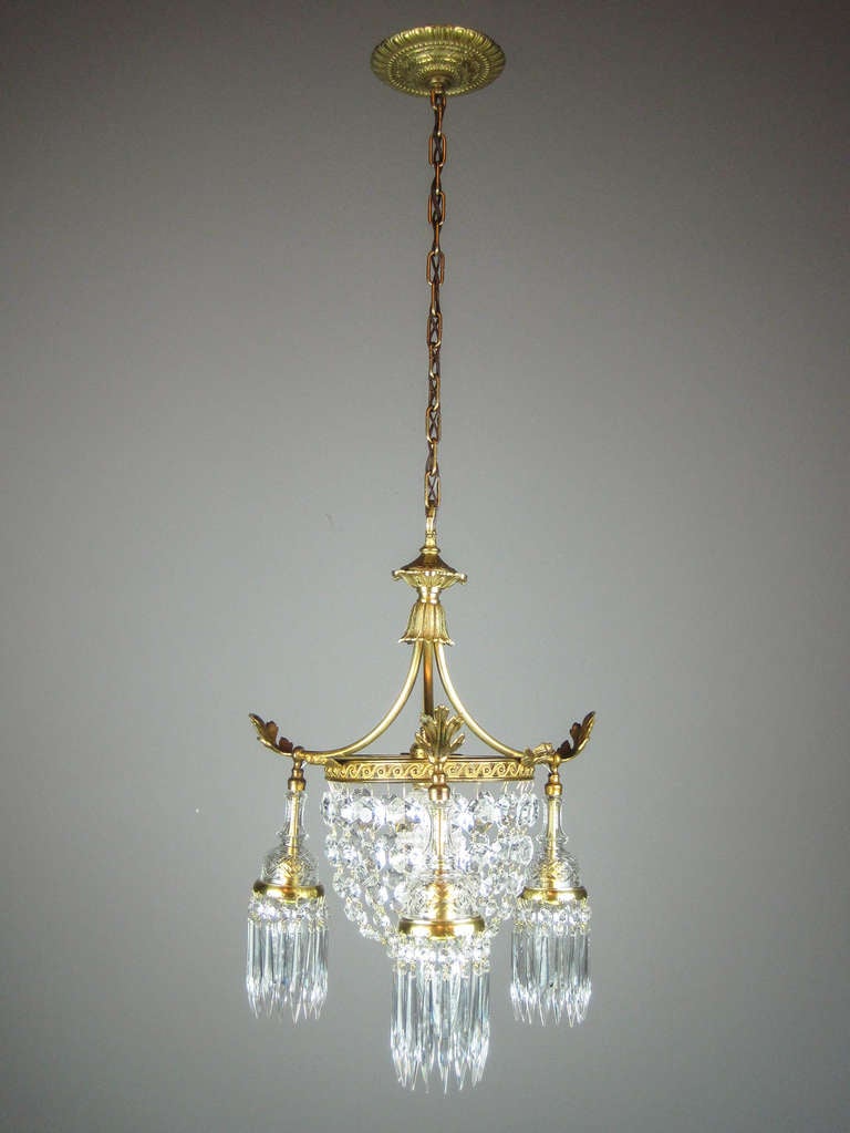 French Empire Crystal Basket Light Fixture Cherub Motif (4-Light)