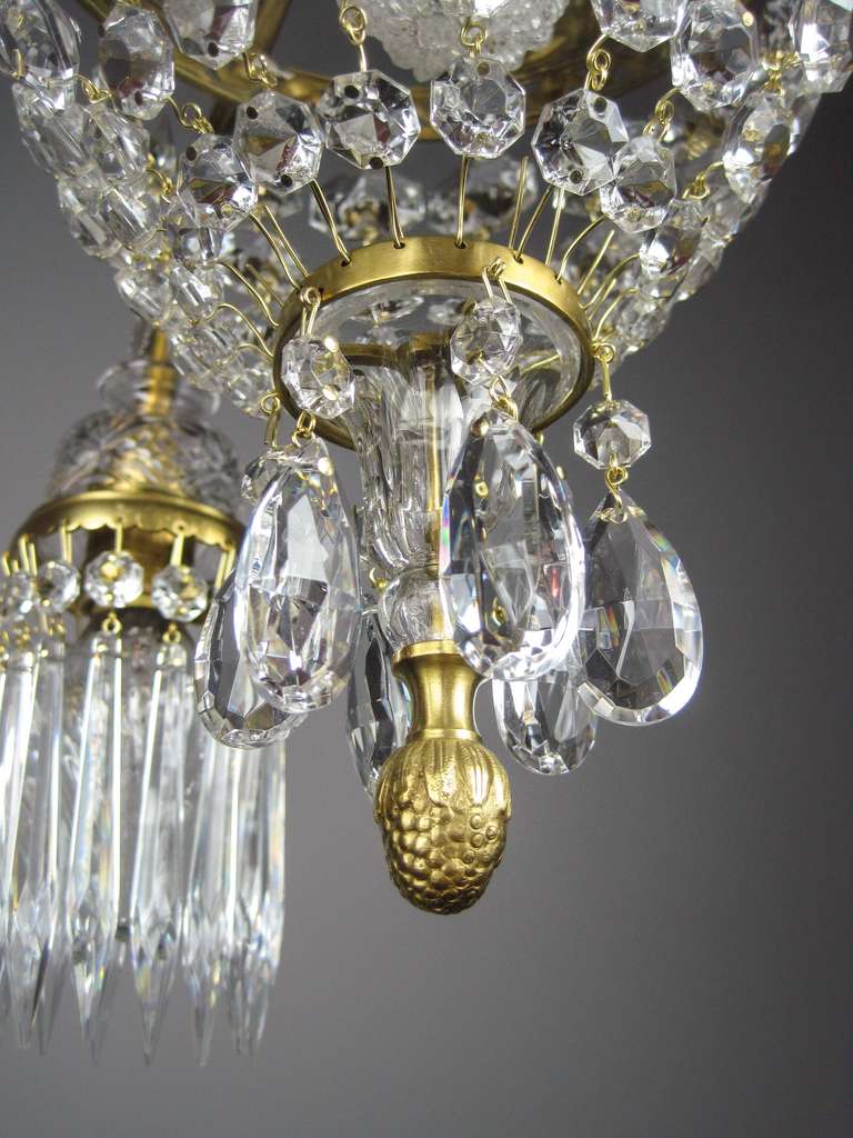 French Empire Crystal Basket Fixture Sword Motif (4-Light) In Excellent Condition For Sale In Vancouver, BC
